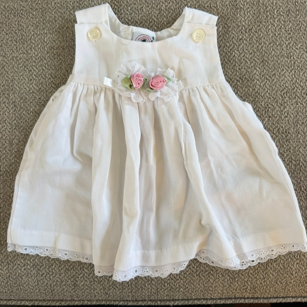Good Lad of Philadelphia Vintage Baby Girls White Corduroy Pinafore Jumper Dress